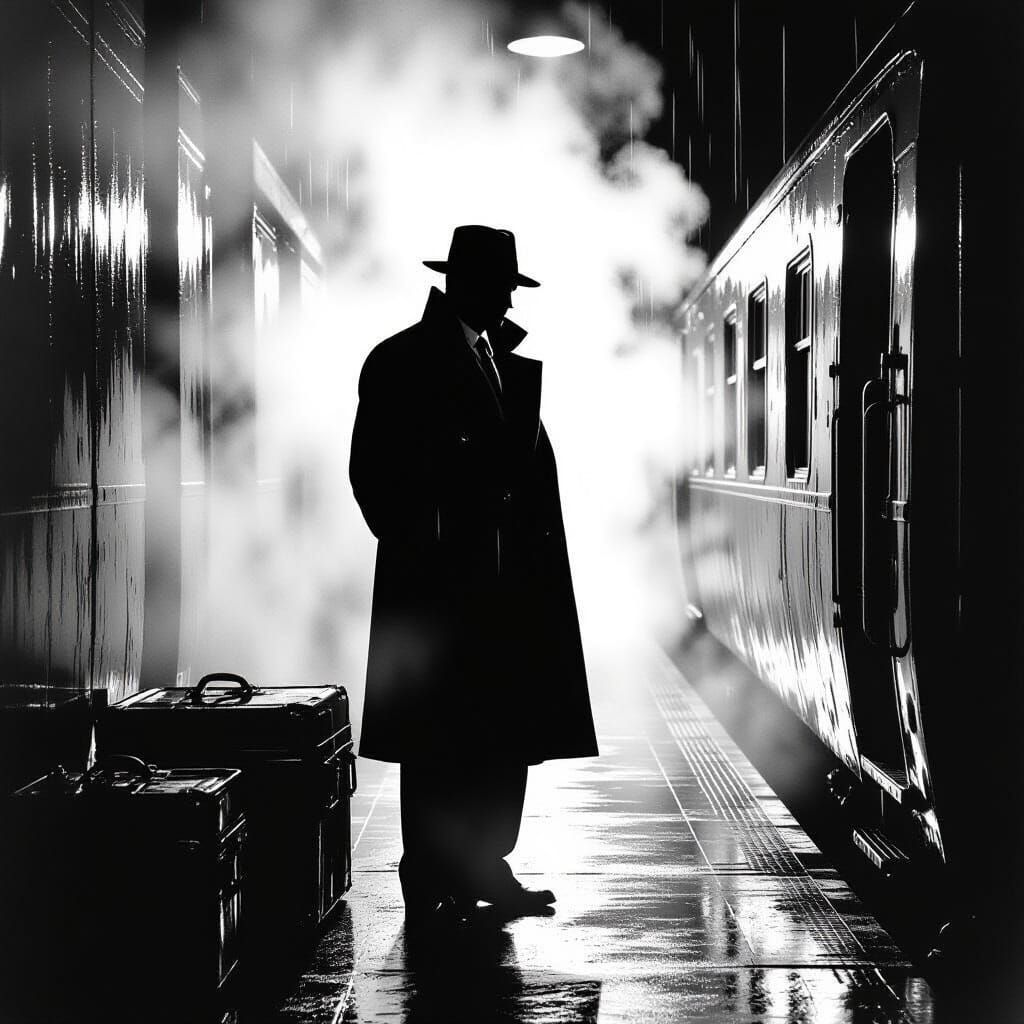 Film Noir Detective in Halftone Art Style