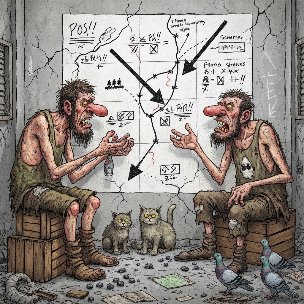 Drunken Hobos Plan Military Campaign in Grimy Alley