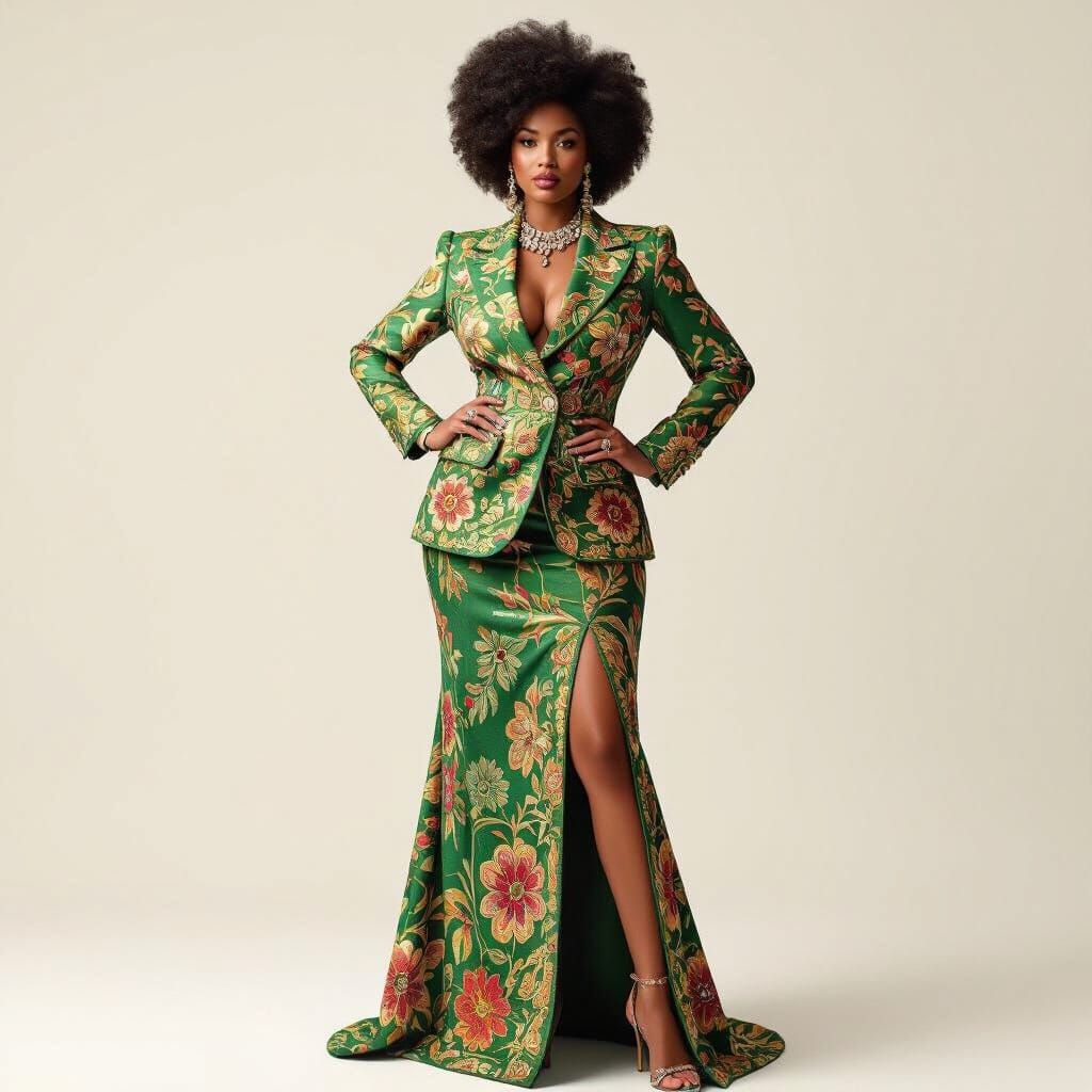 Curvy Afro-American Woman in Gucci Suit, Contemporary Portra...