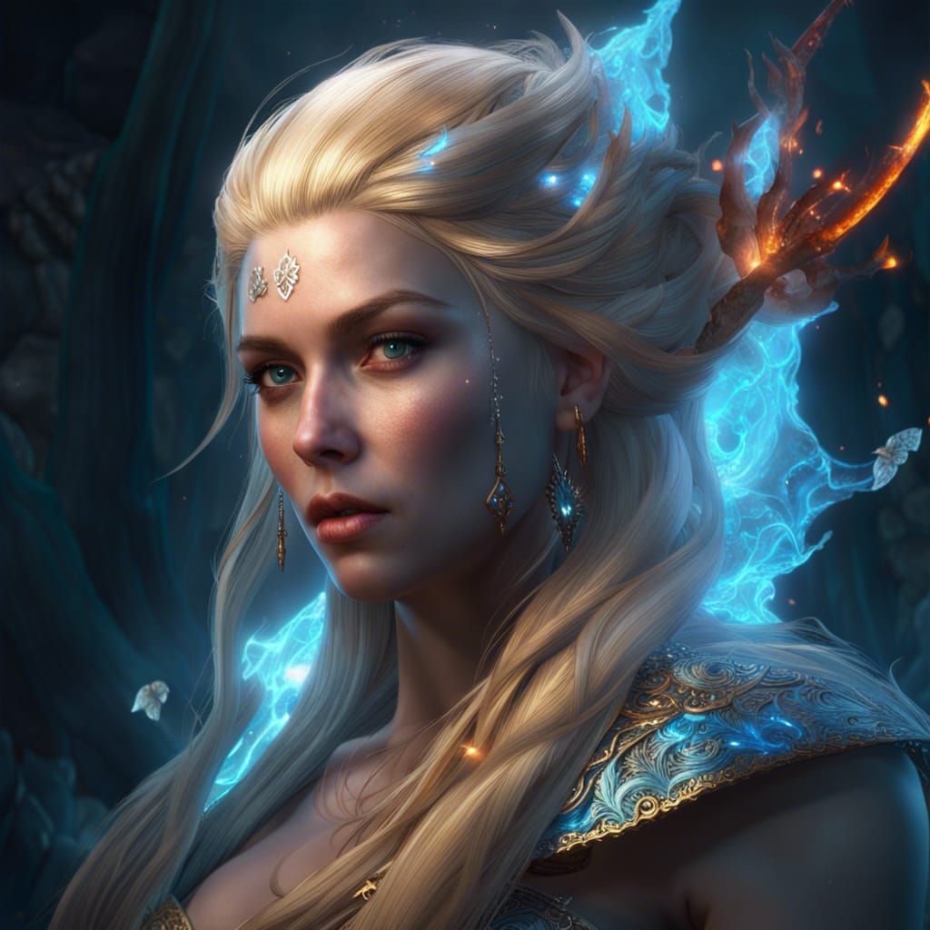 Fire and Ice Goddess in Art Nouveau Style