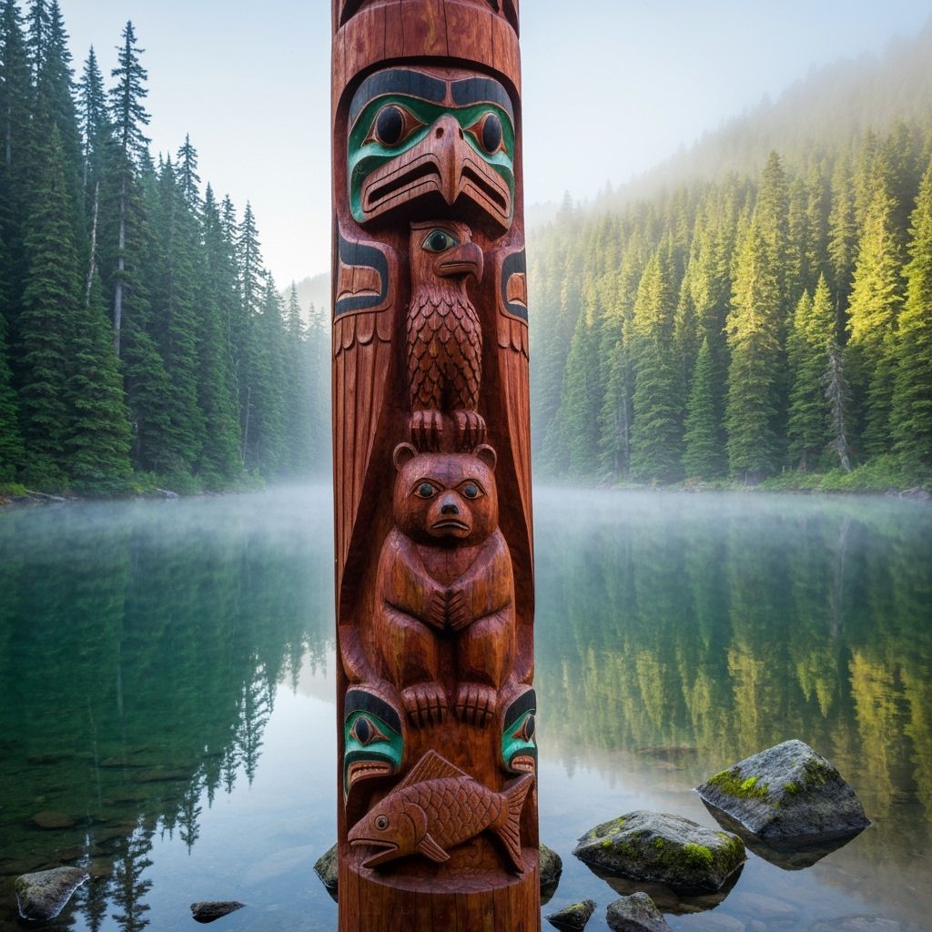 Majestic Totem Pole Reflecting in Mountain Lake