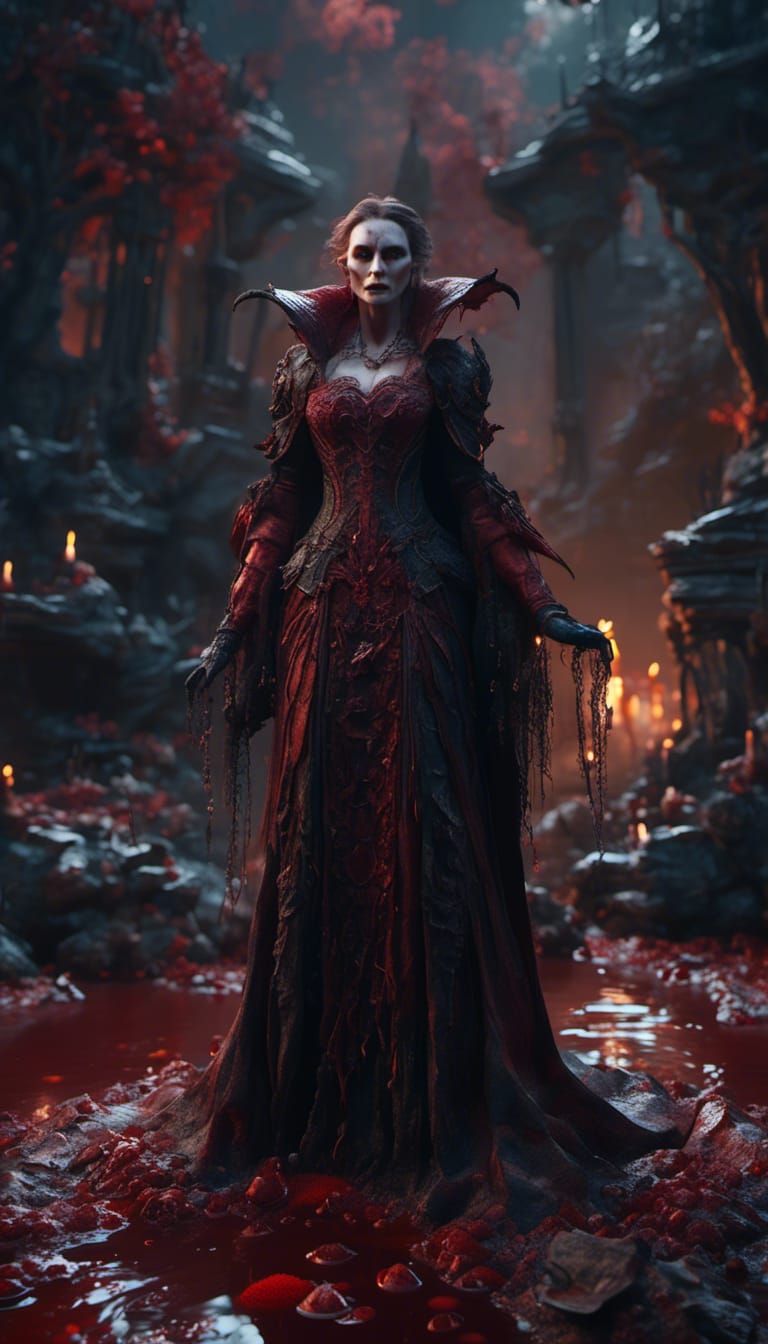 Hyperrealistic Female Vampire with Blood Pools