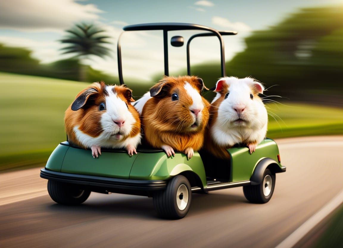 Guinea Pigs Riding Golf Cart