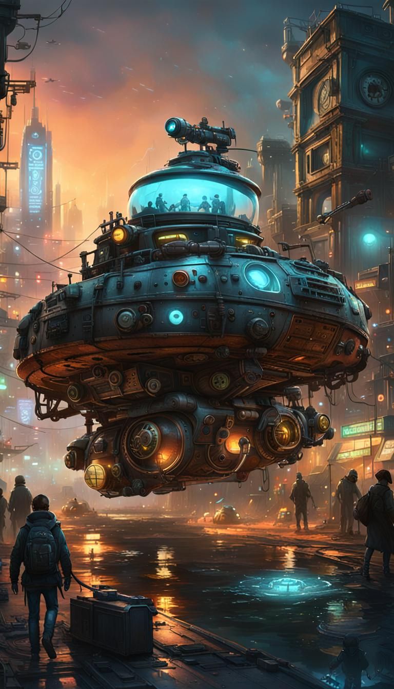 Cyberpunk Hovercraft Bouncing Through Alien Cityscape