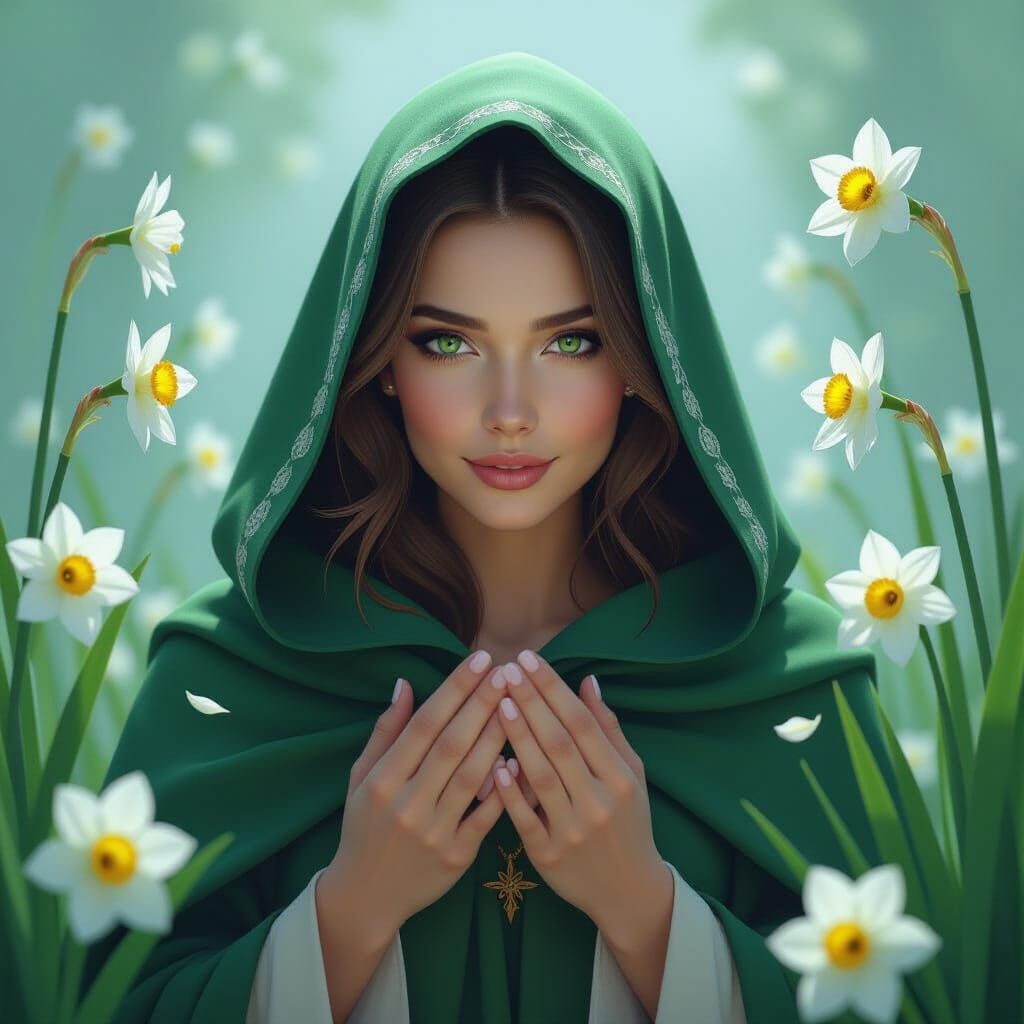 Ethereal Woman in Floral Mist: Matte Painting