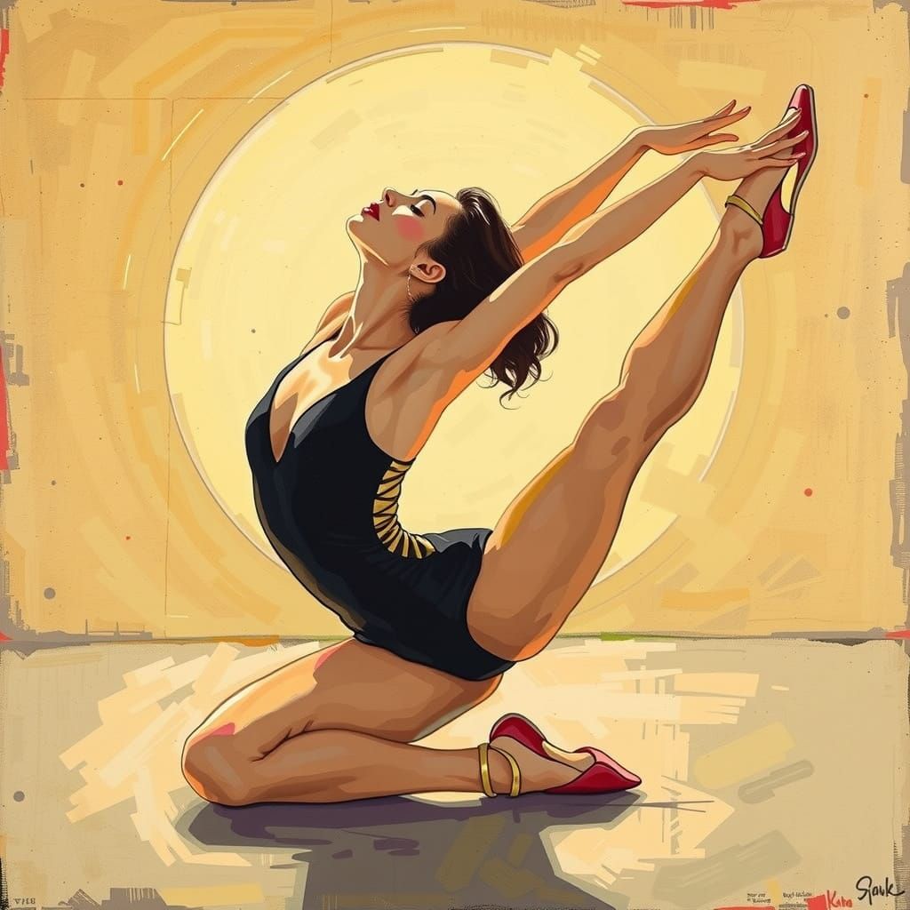 Dynamic Black Dancer in Splits, Vivid Art Style