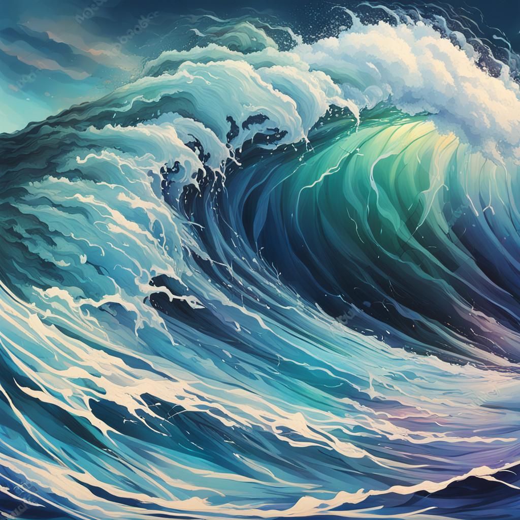 Hyperrealistic Wild Ocean Waves Splash Art