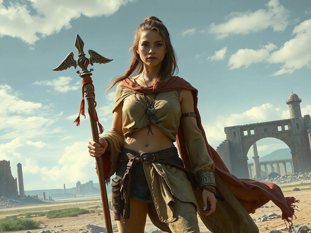 Rebellious Princess Stands Against Post-Apocalyptic Ruins in...