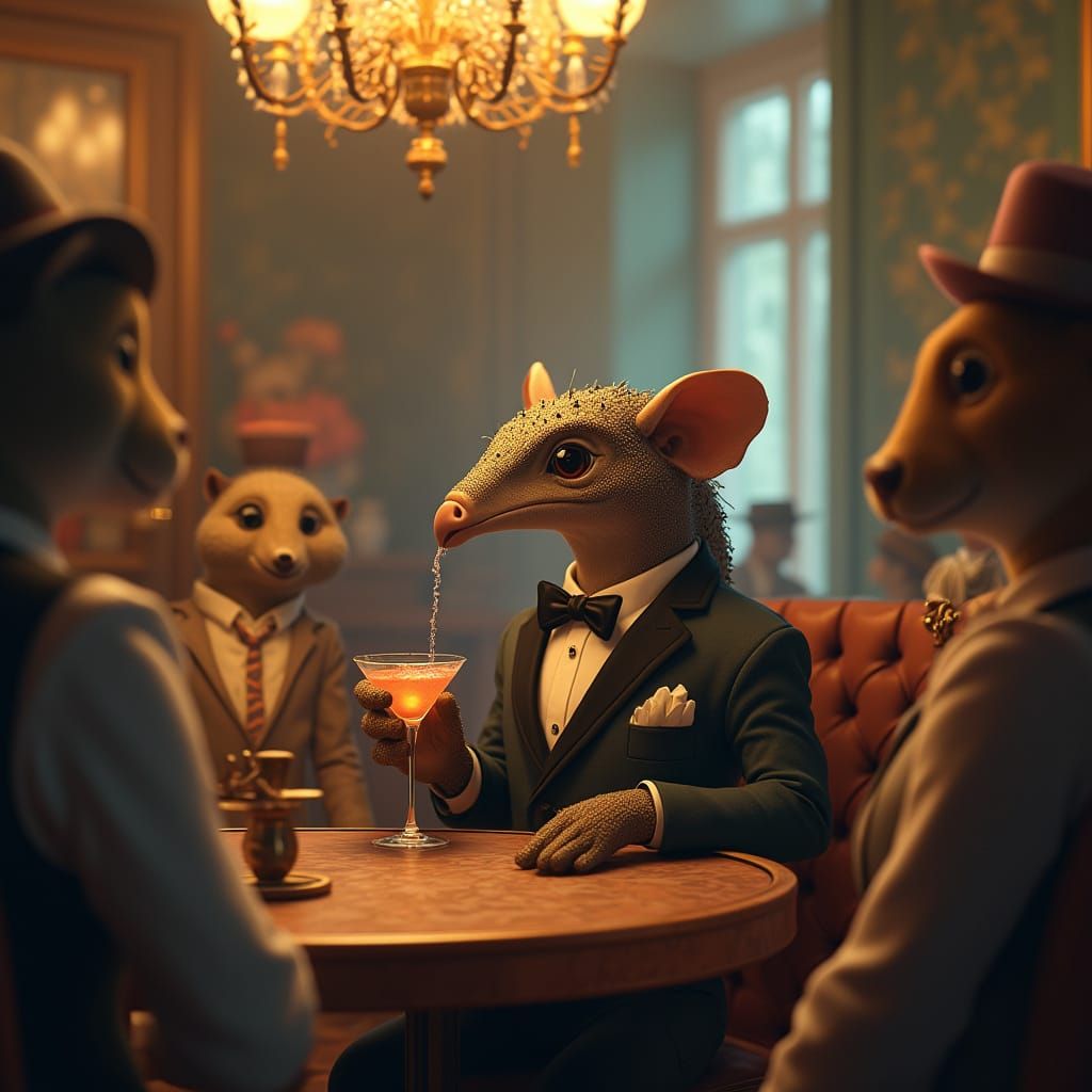 Pangolin in Speakeasy: An Art Deco Digital Painting