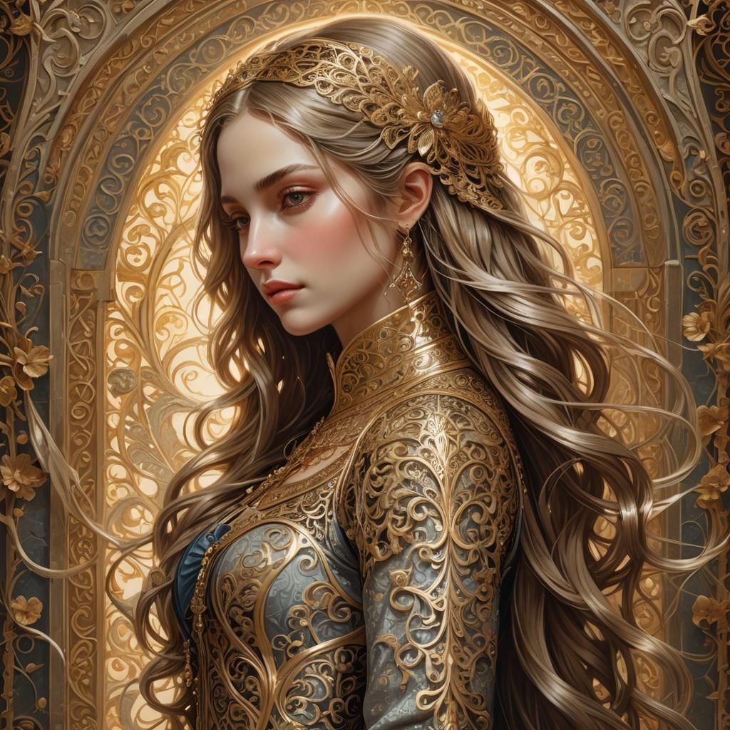 Medieval Woman in Ornate Filigree: High Fantasy Art