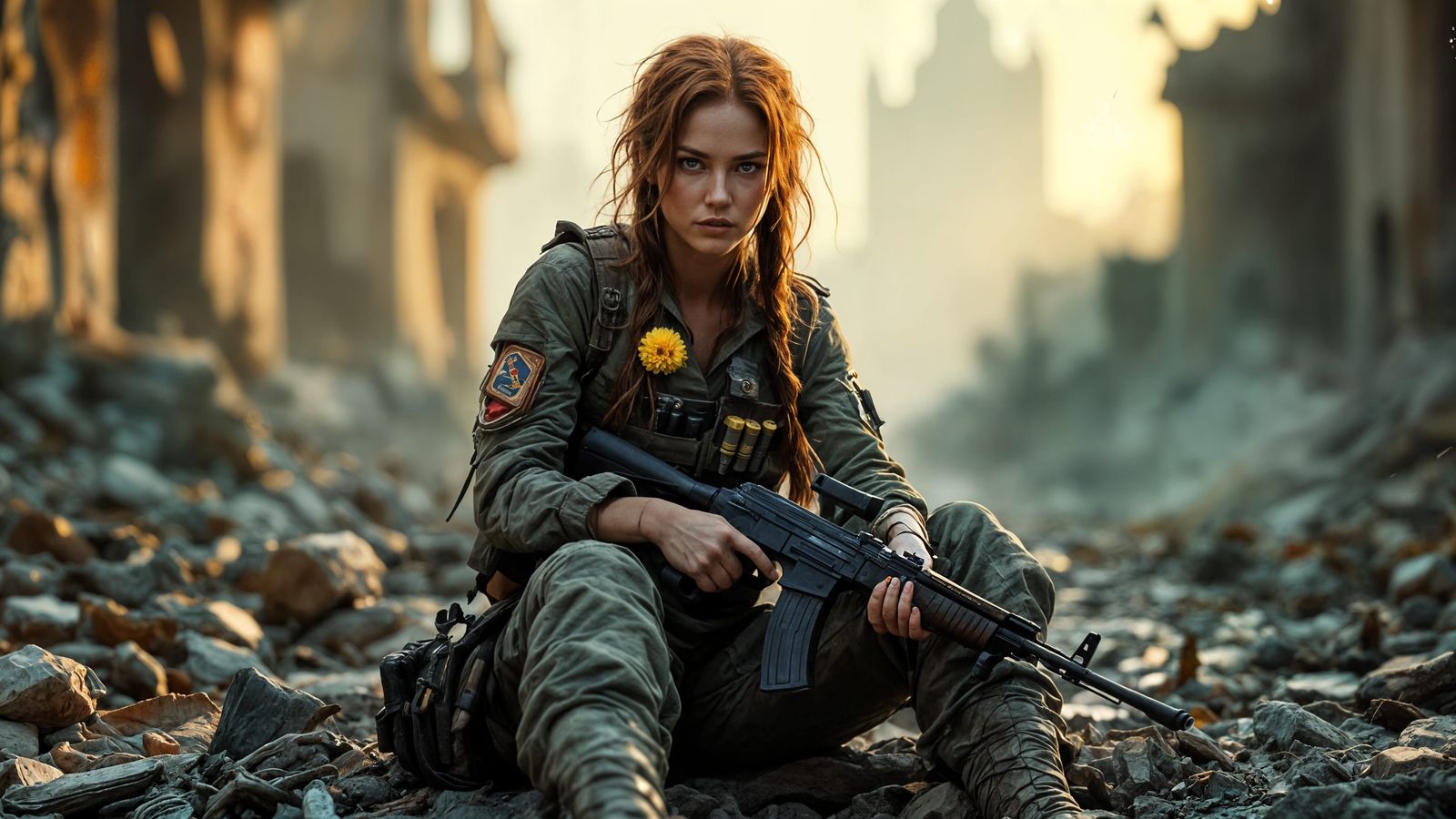 Epic Fantasy Warrior in Battle-Scarred Landscape