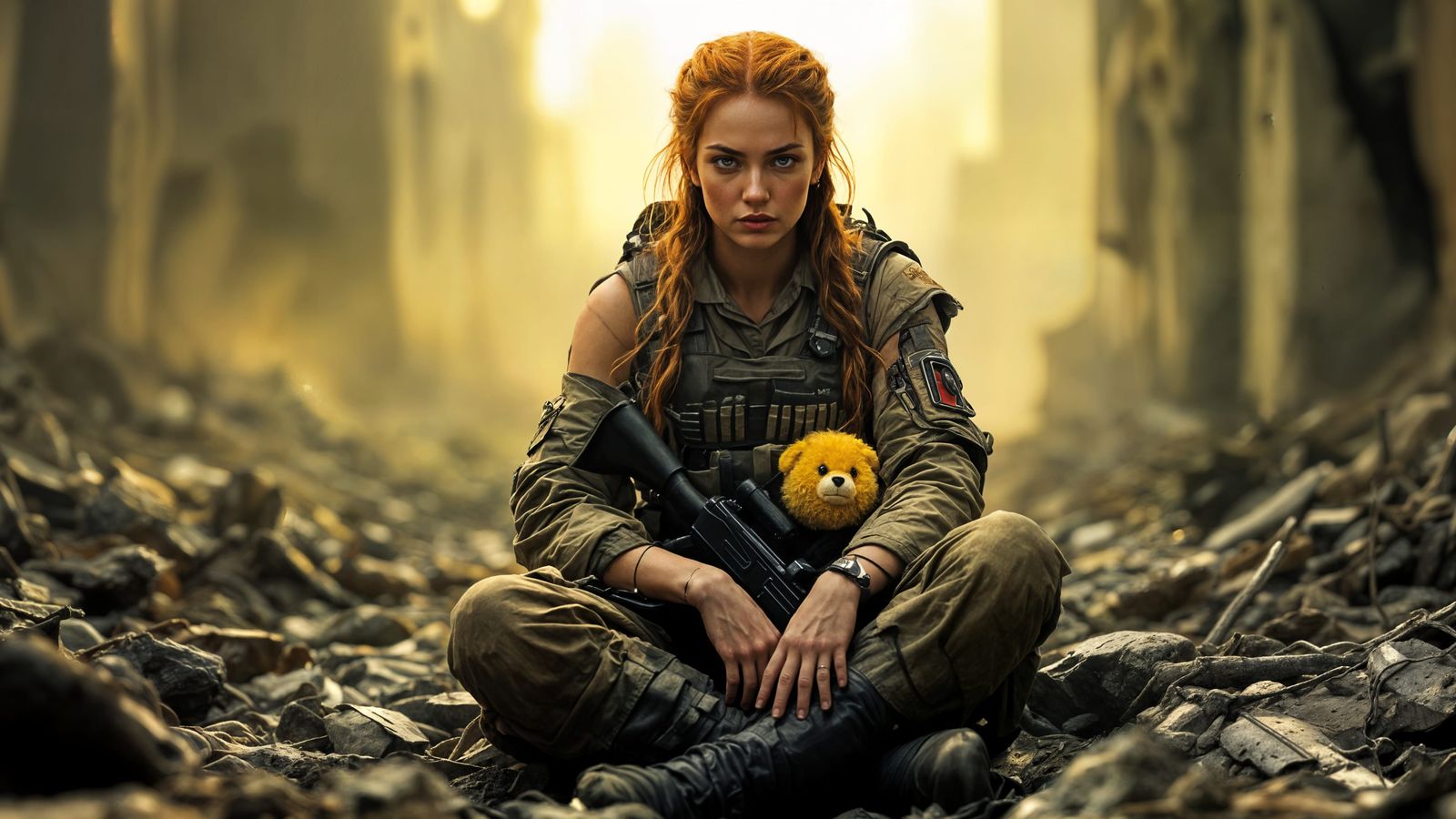 Realistic Female Warrior in Muddy Terrain