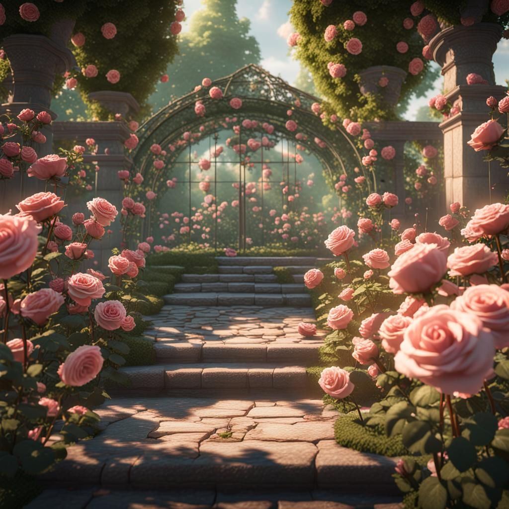 Rose Garden in Cinematic 3D Game Style