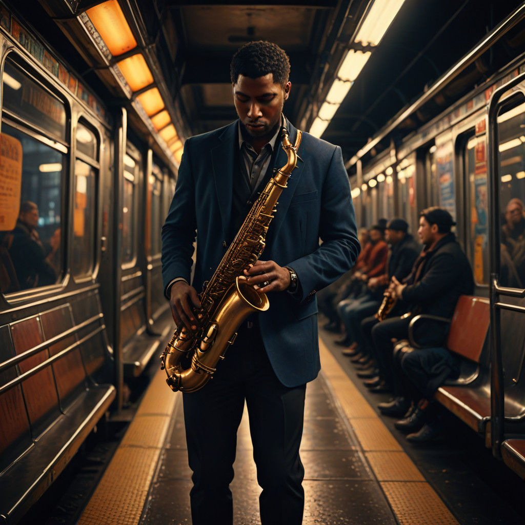 African American Saxophonist Plays Subway Platform Under Vib...