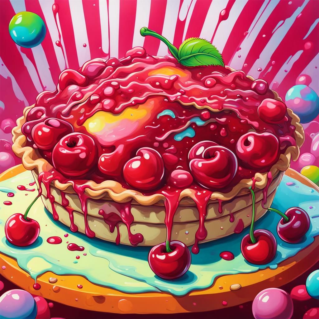 Huge Cherry Pie in Candy Graffiti Art Style