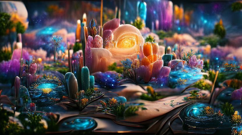 Sci-Fi Zen Garden Under Cosmic Skies