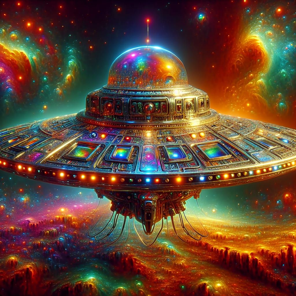 Retro UFO Robot in Psychedelic Steampunk Style