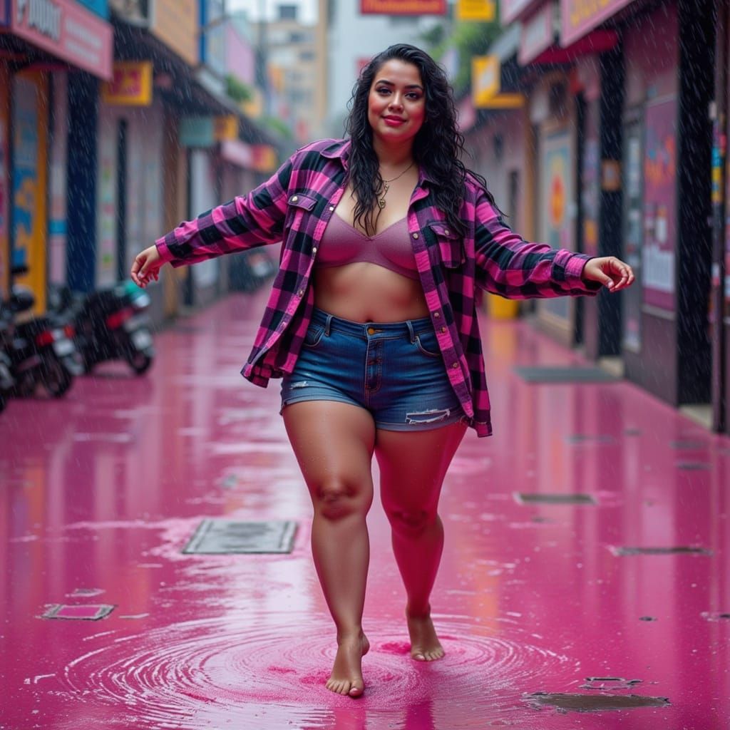 Surreal Pink Camouflage Dance in the Rain