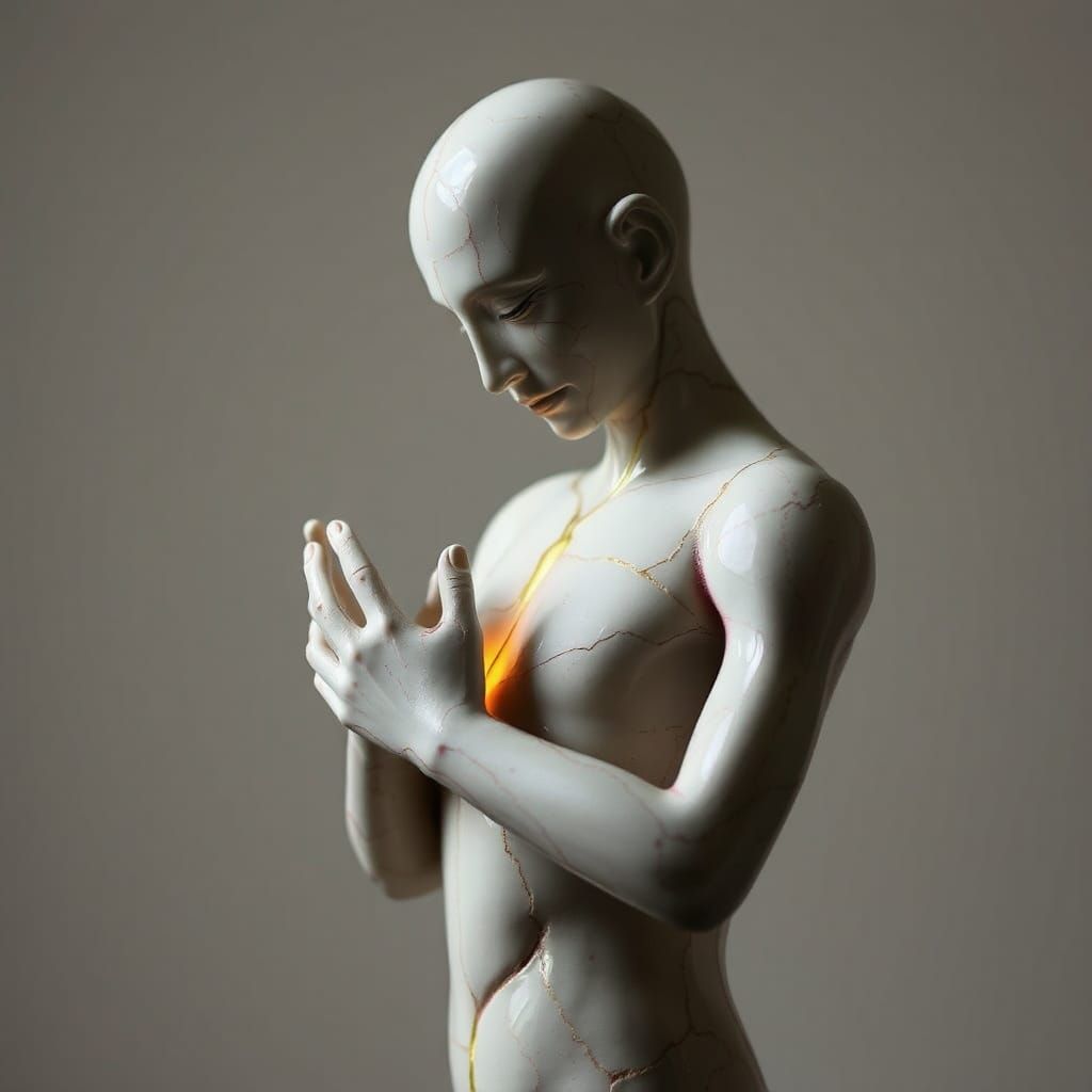 Kintsugi Porcelain Man with Light