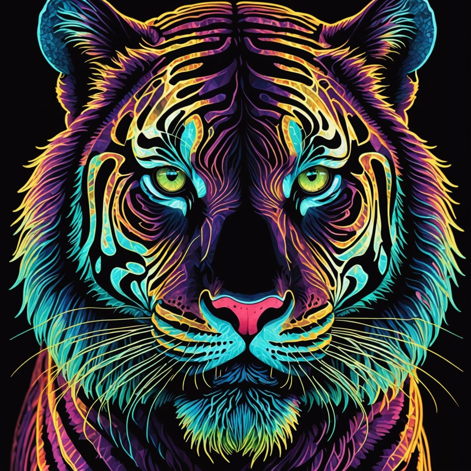 Bioluminescent Holographic Tiger in Neon Print