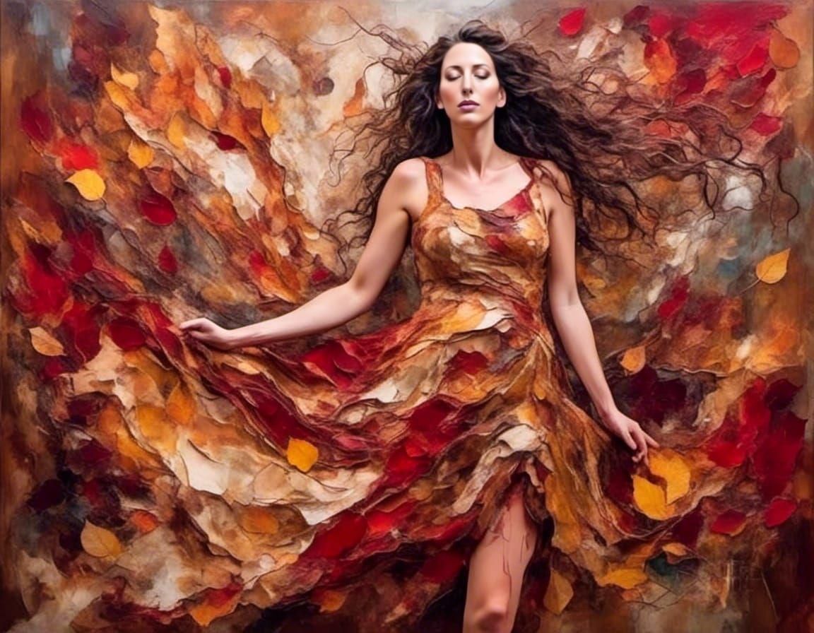 Fall Leaf Dress in Lyrical Abstract Style