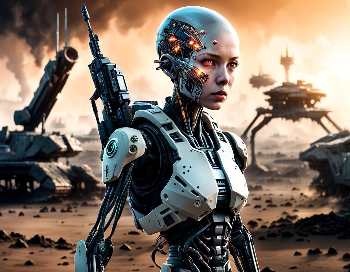 Cyborg Soldier in Cyberpunk Battlefield