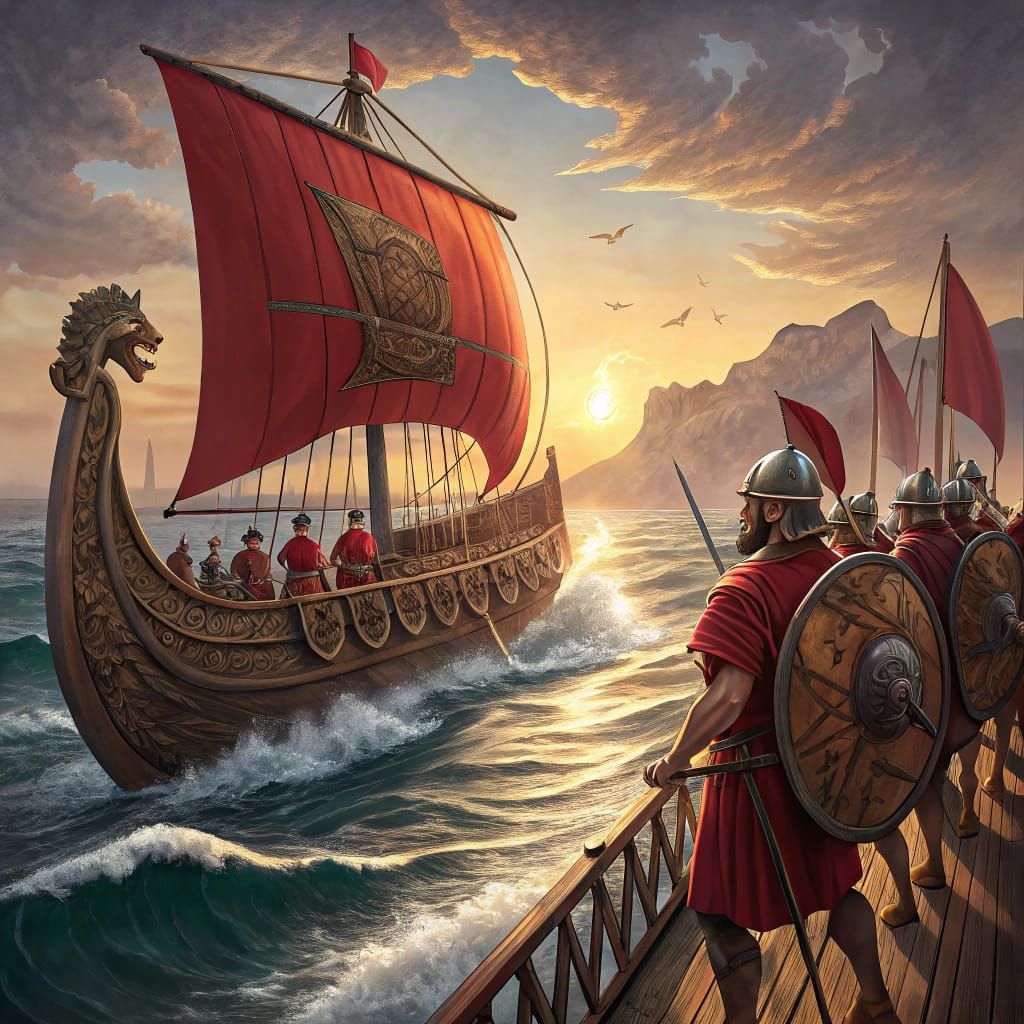 Roman Quinquereme Engages Carthaginian Ship in Neoclassical ...