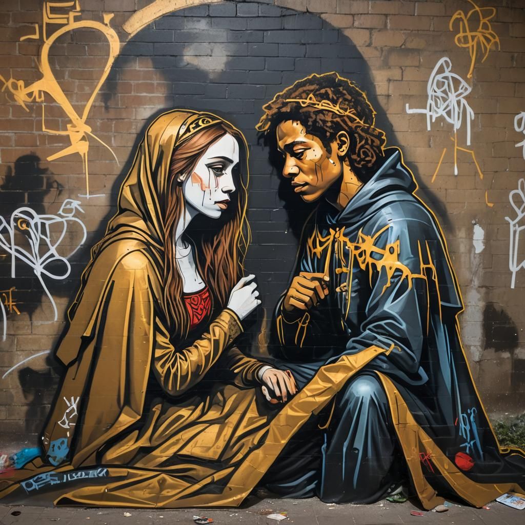 Romeo and Juliet in Crypt as Graffiti Art