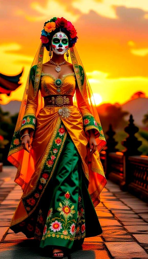 Día de los Muertos Woman in Folk Art Style