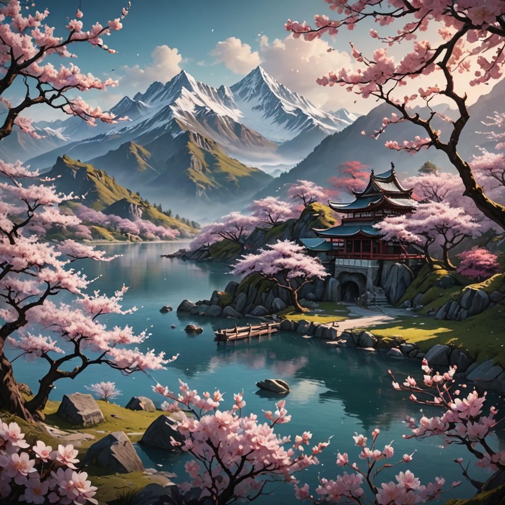 Cherry Blossom Lake: 4K iPhone Lock Screen