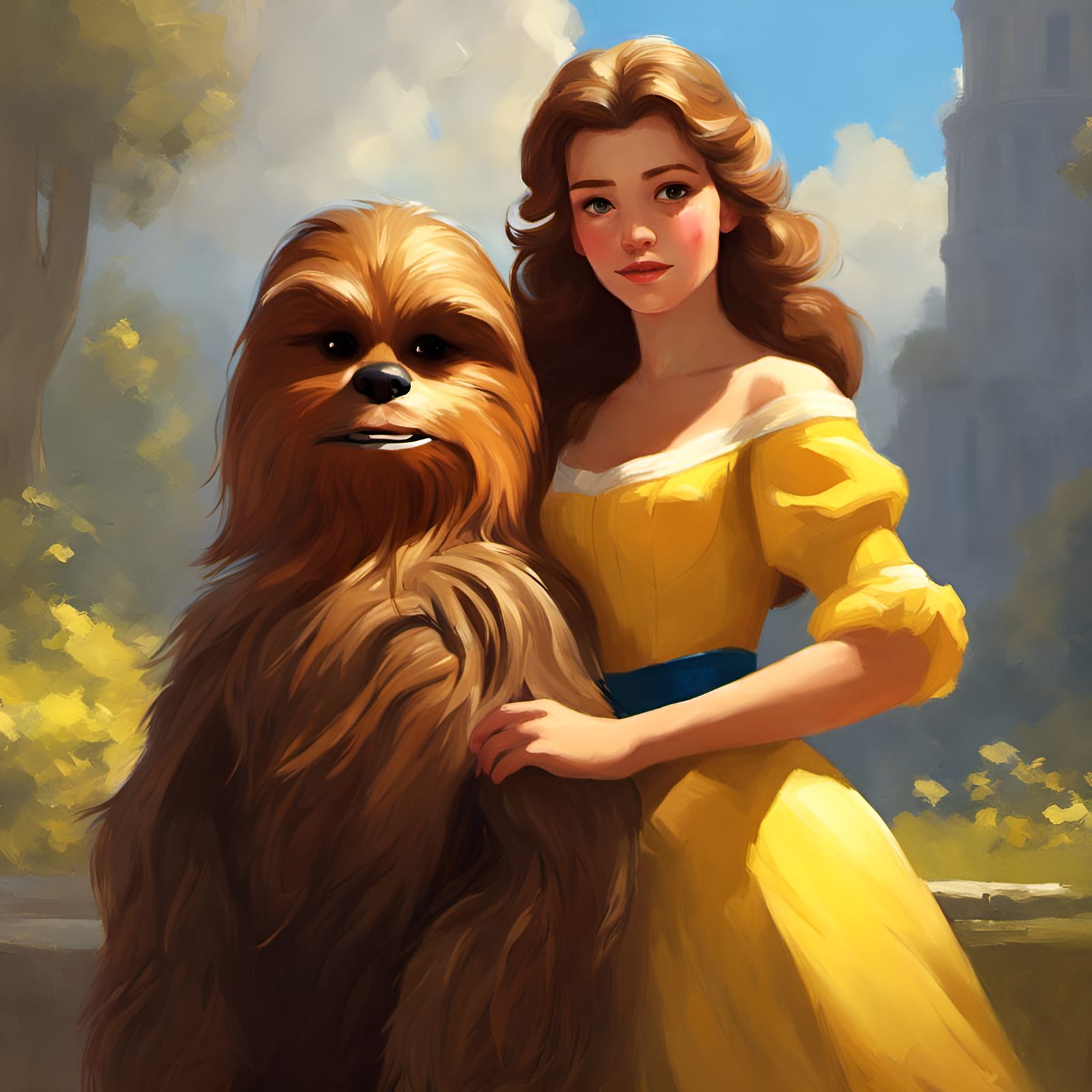 Belle and Chewbacca Portrait in Luminist Style