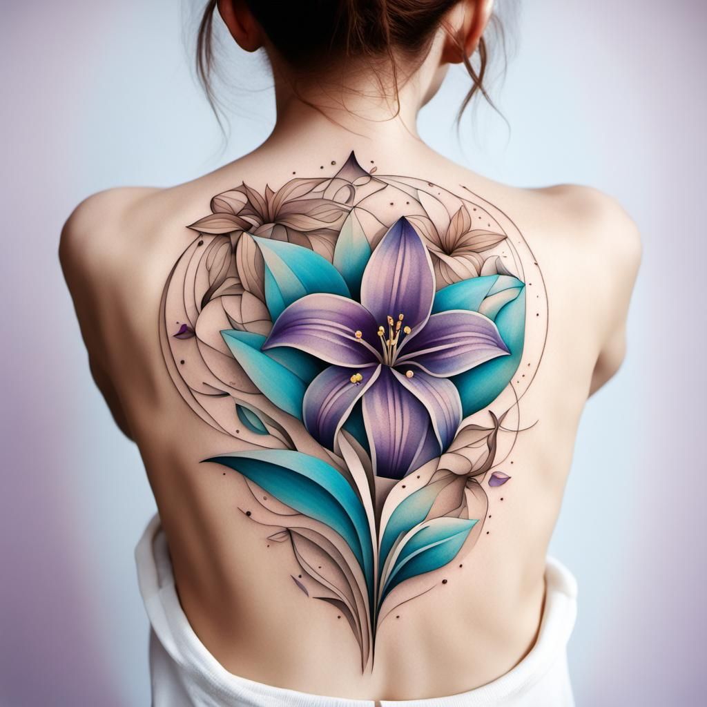 Harmonious 3D Tattoo of Flowers on Woman's Back