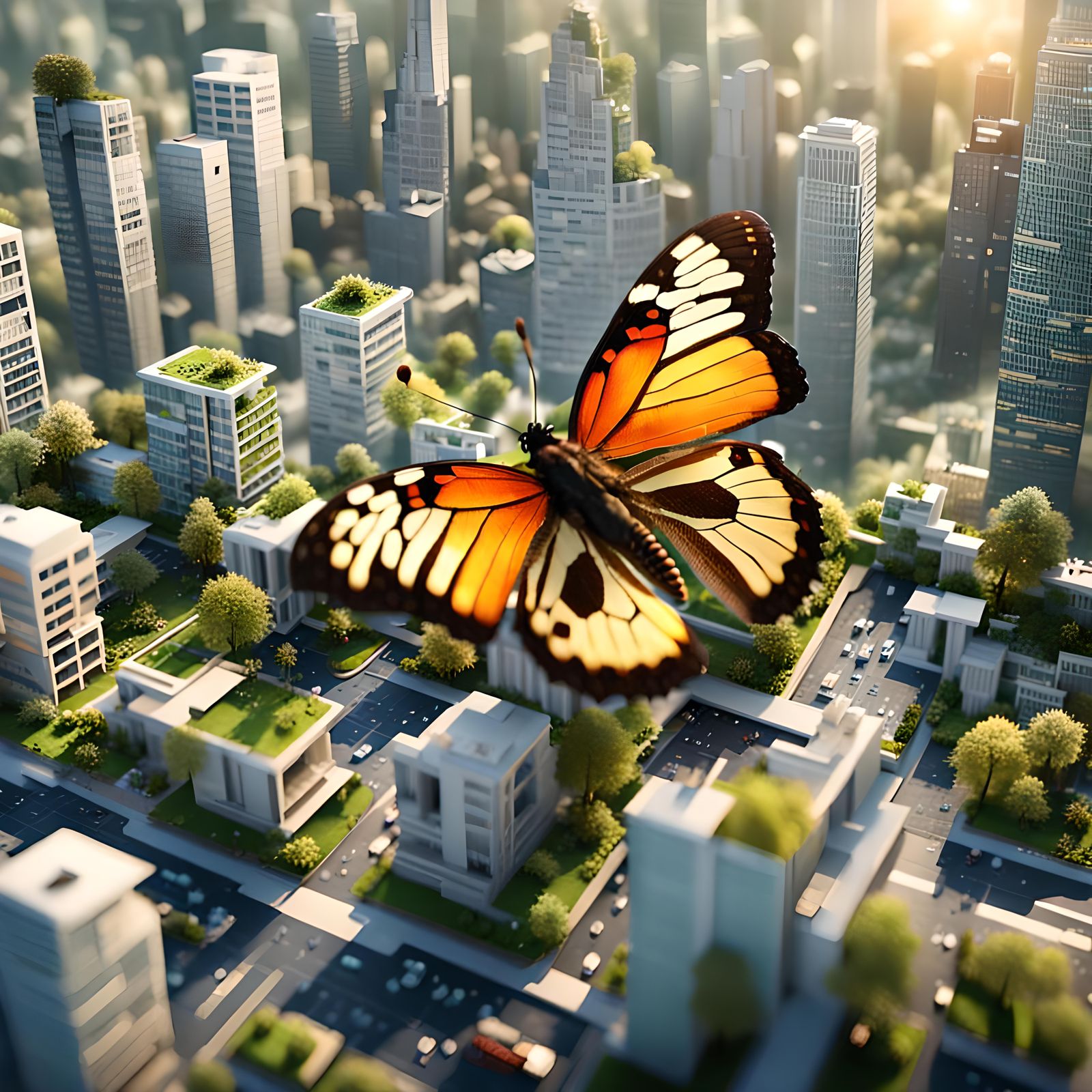 Butterfly on Micro-City: Nature and Urban Fusion