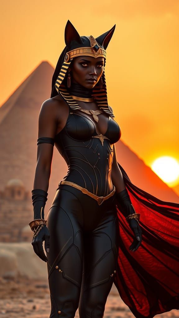 Majestic Catwoman Goddess Stands Before Ancient Pyramids at ...