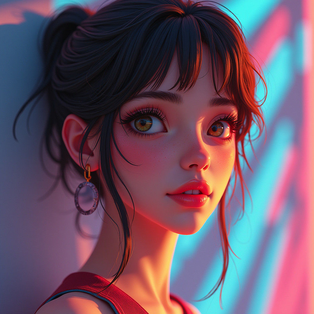 Dynamic Portrait in Art Nouveau Style