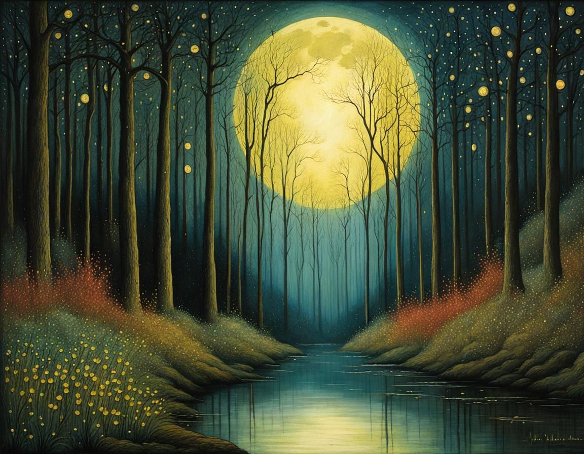 Enchanting Whimsical Moonlit Forest in Dreamlike Pastel Hues