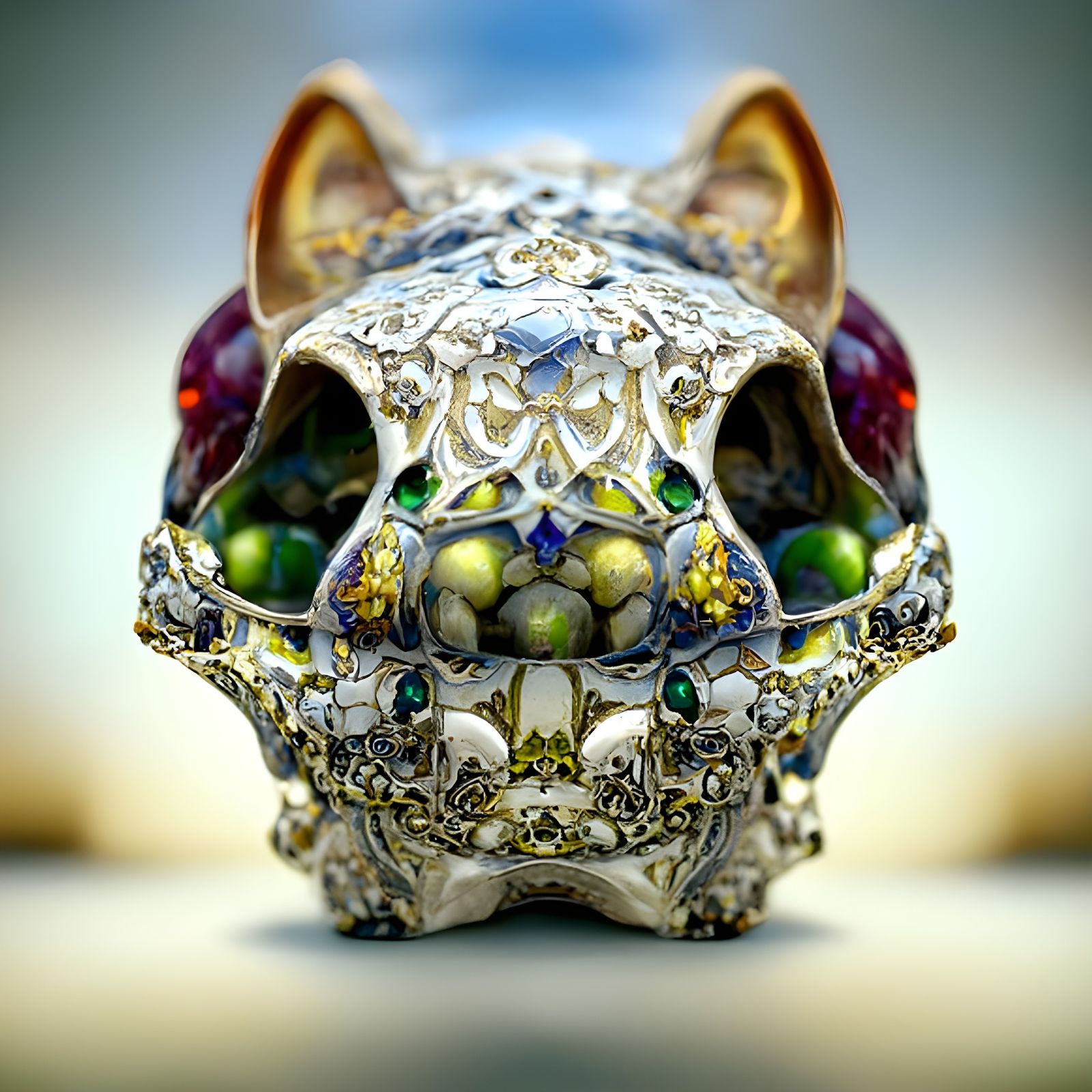 Gemstone Cat Skull: Ornate and Intricate Detail