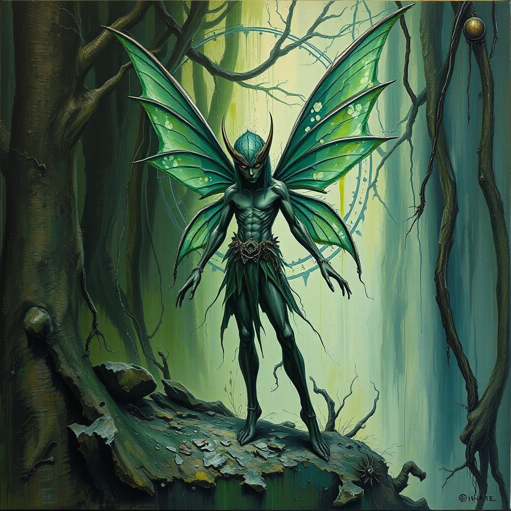 Surreal Fairy Elf in Impasto Sylvan Dreamscape