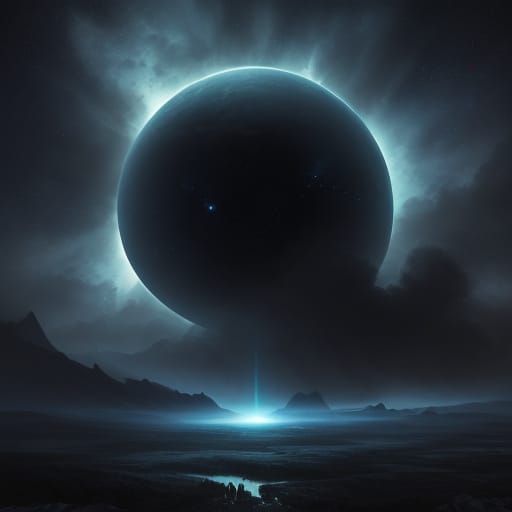 Vast Alien Planet and Tiny Spaceship in Cosmic Digital Art