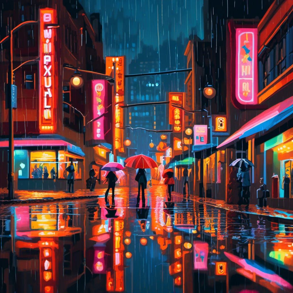Downtown on a Rainy Night