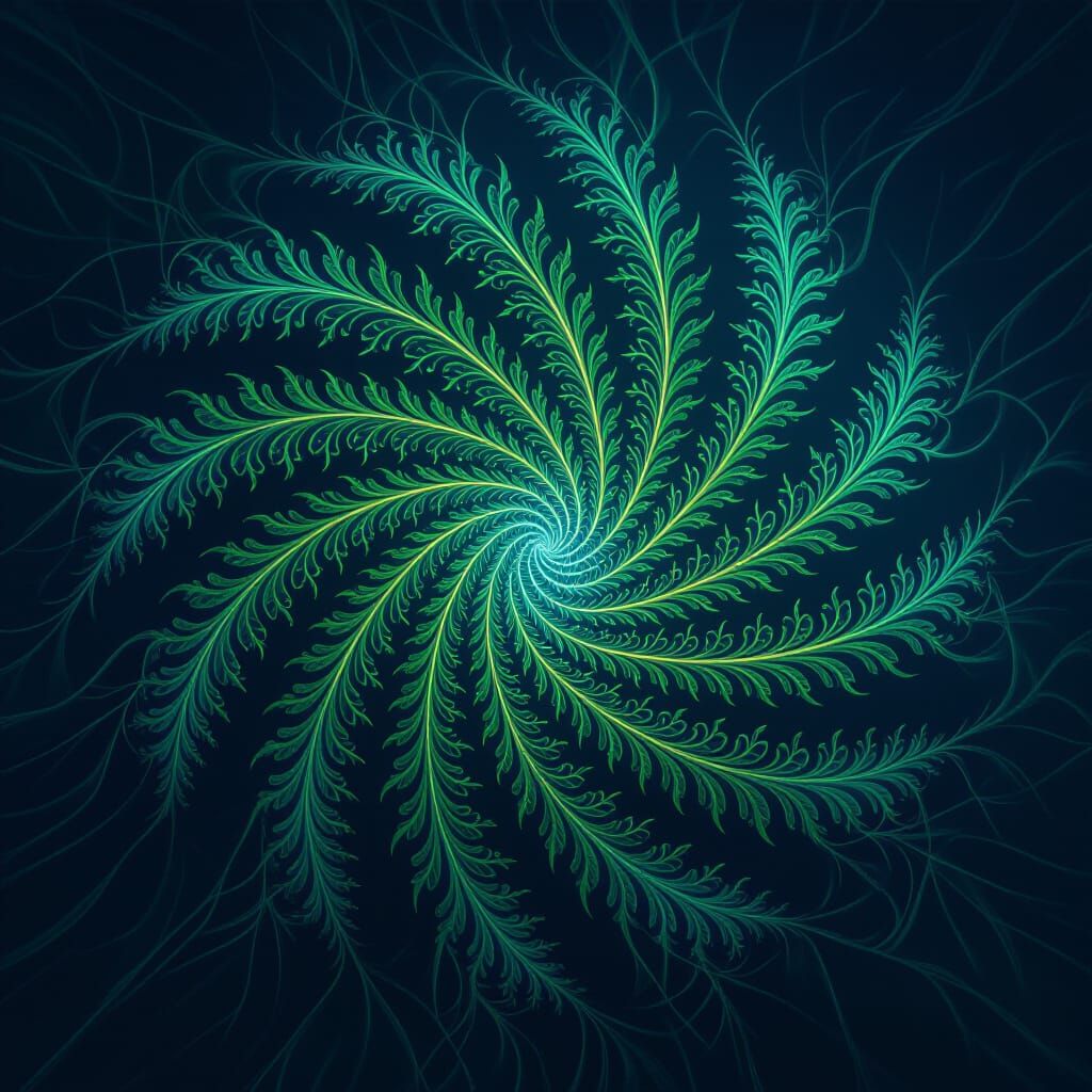 Barnsley Fern Fractal With Bioluminescent Colors