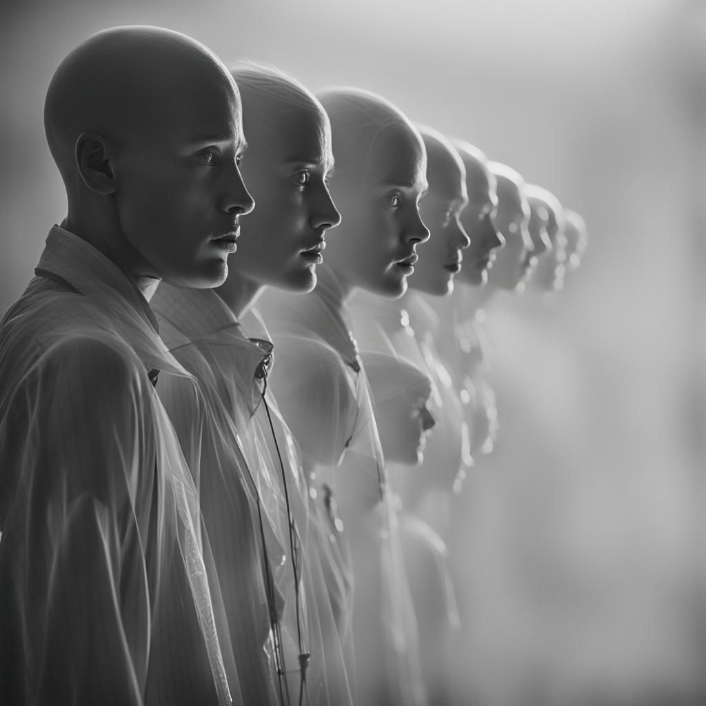 Grainy B&W Photo of Neon Mannequins