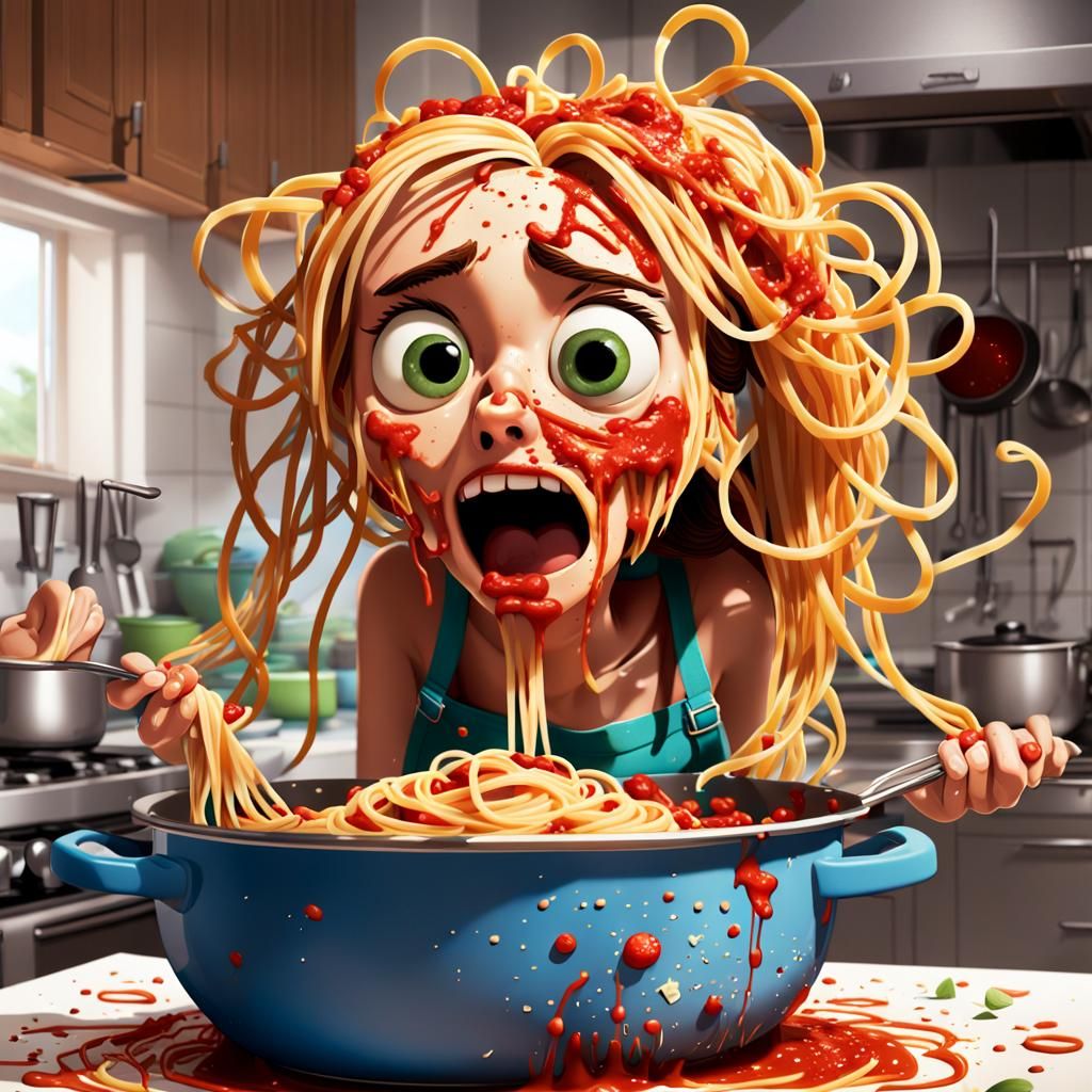 Spaghetti Explosion: A Pixar-Style Kitchen Catastrophe