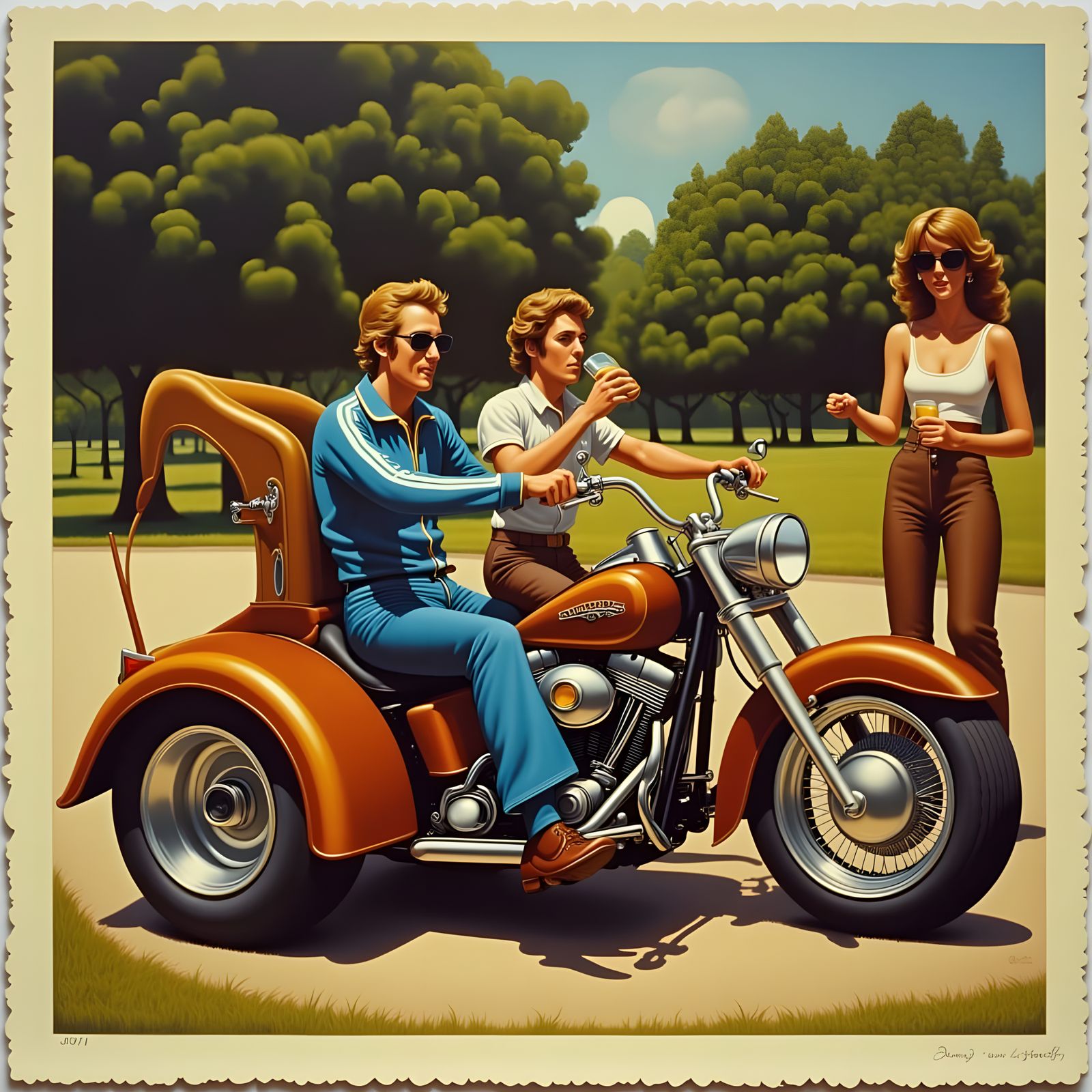 1970s Polaroid Photo of Men on Custom Trike