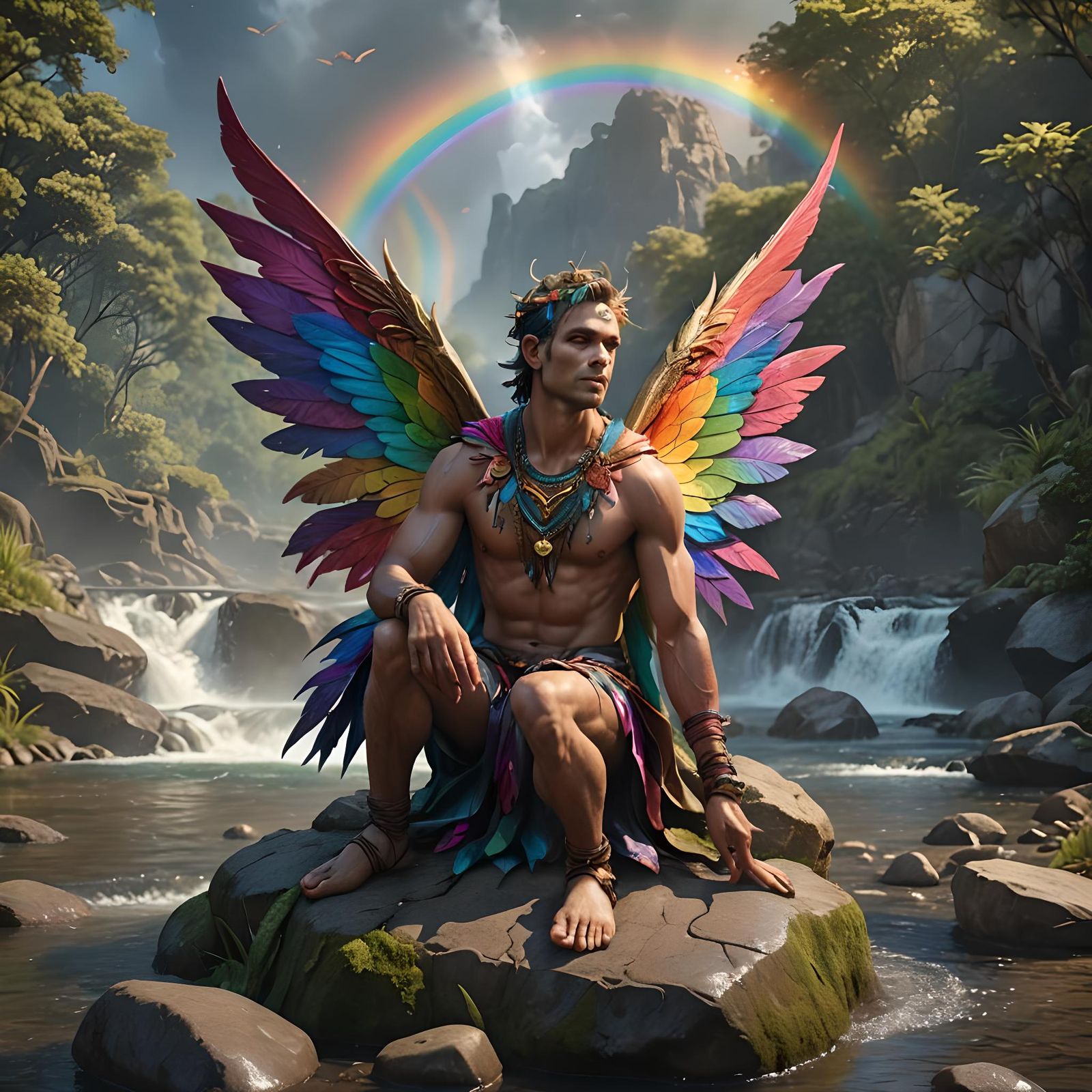 Gay Fairy with Rainbow Wings by River