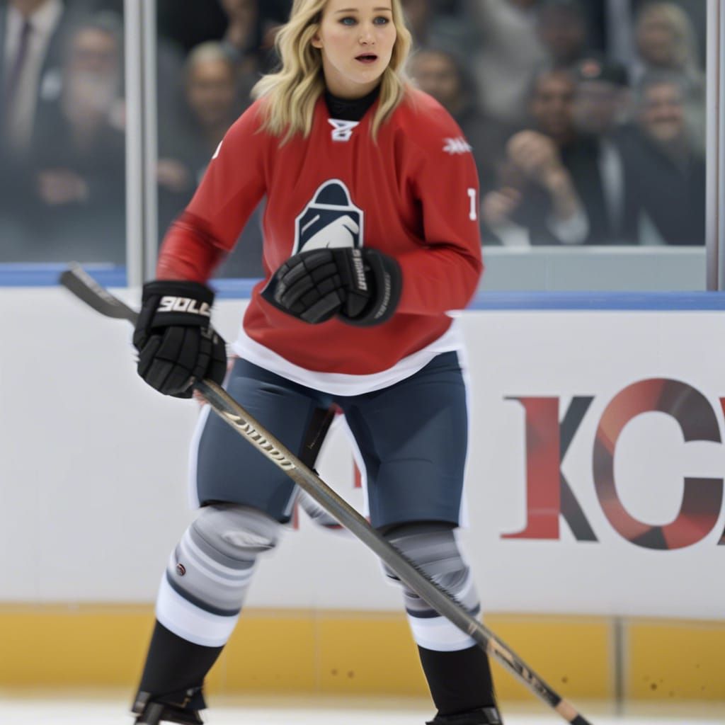 Jennifer Lawrence playing ice hockey NHL