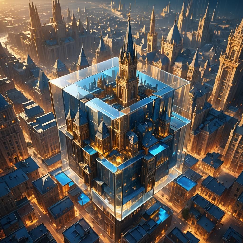 City in Glass Cube: Fantasy Concept Art