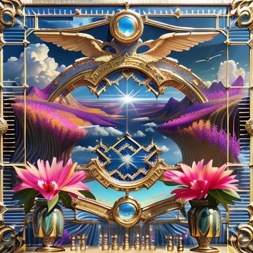 Ethereal Retrofuturist Sky with Sunrays and Clouds