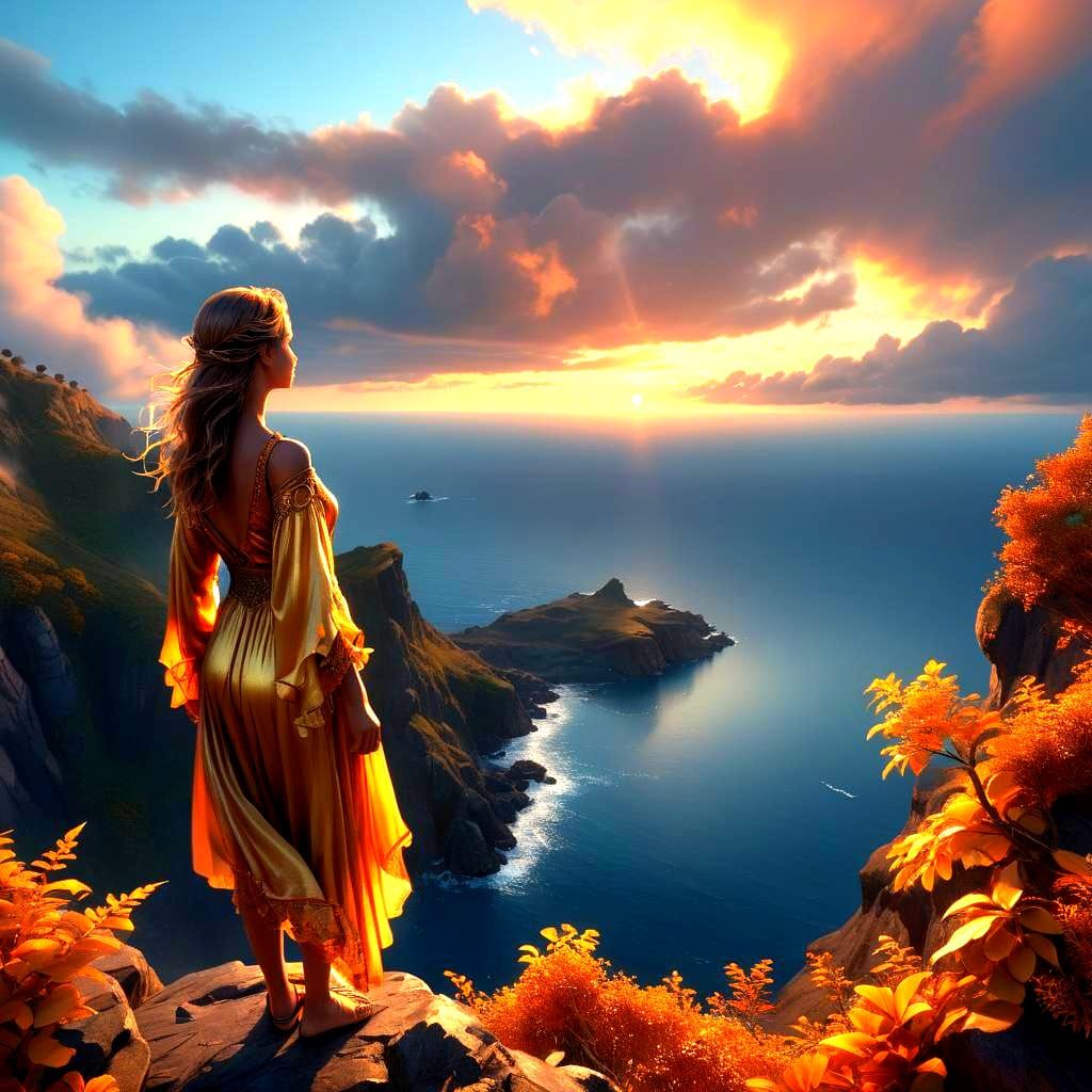 Sunset Serenity: Mountain Cliffs and Ocean Breezes