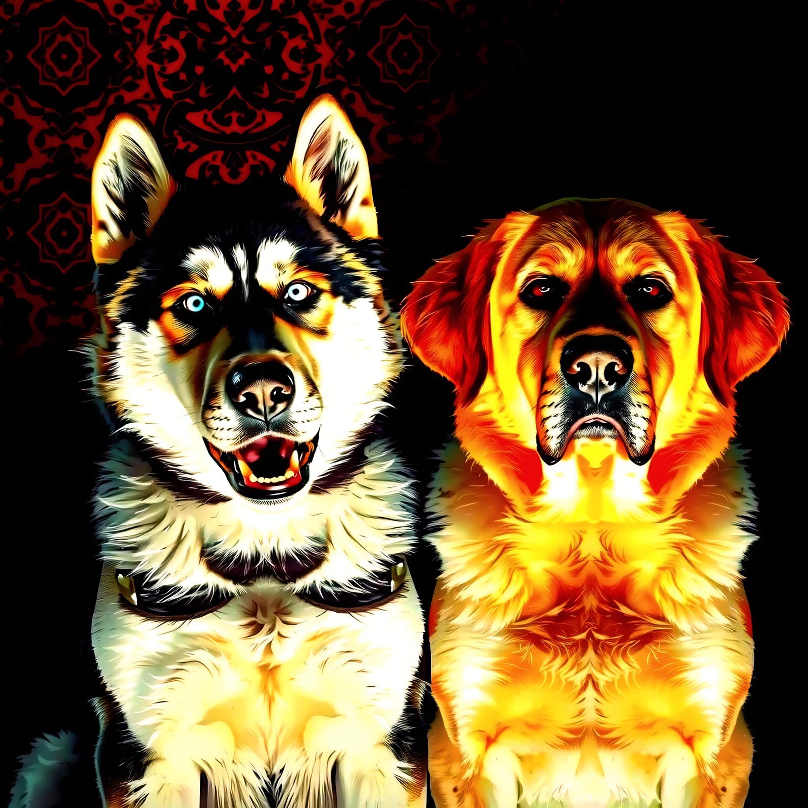 Dogs Posing Intimidatingly in Hyperrealistic Style